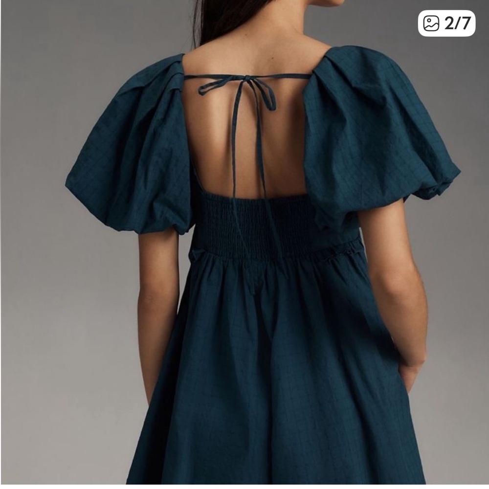 Anthropologie Pilcro Deep Blue (Teal)Puff-Sleeve Romper